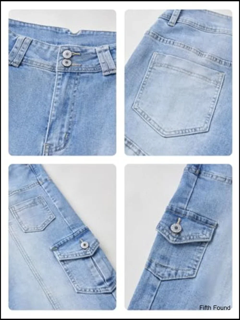 Stretchy Wide Leg Cargo Jeans with Pockets High Rise Casual Trousers
